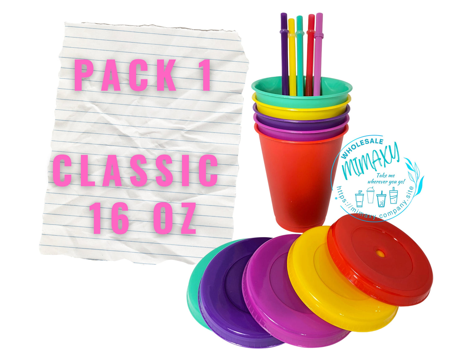 5 Pack, Mix & Match YOUR OWN PACK /solid colors /16oz. Reusable Plastic Cup /Tumbler /Cup with lid and straw /hight quality/ kids/ children