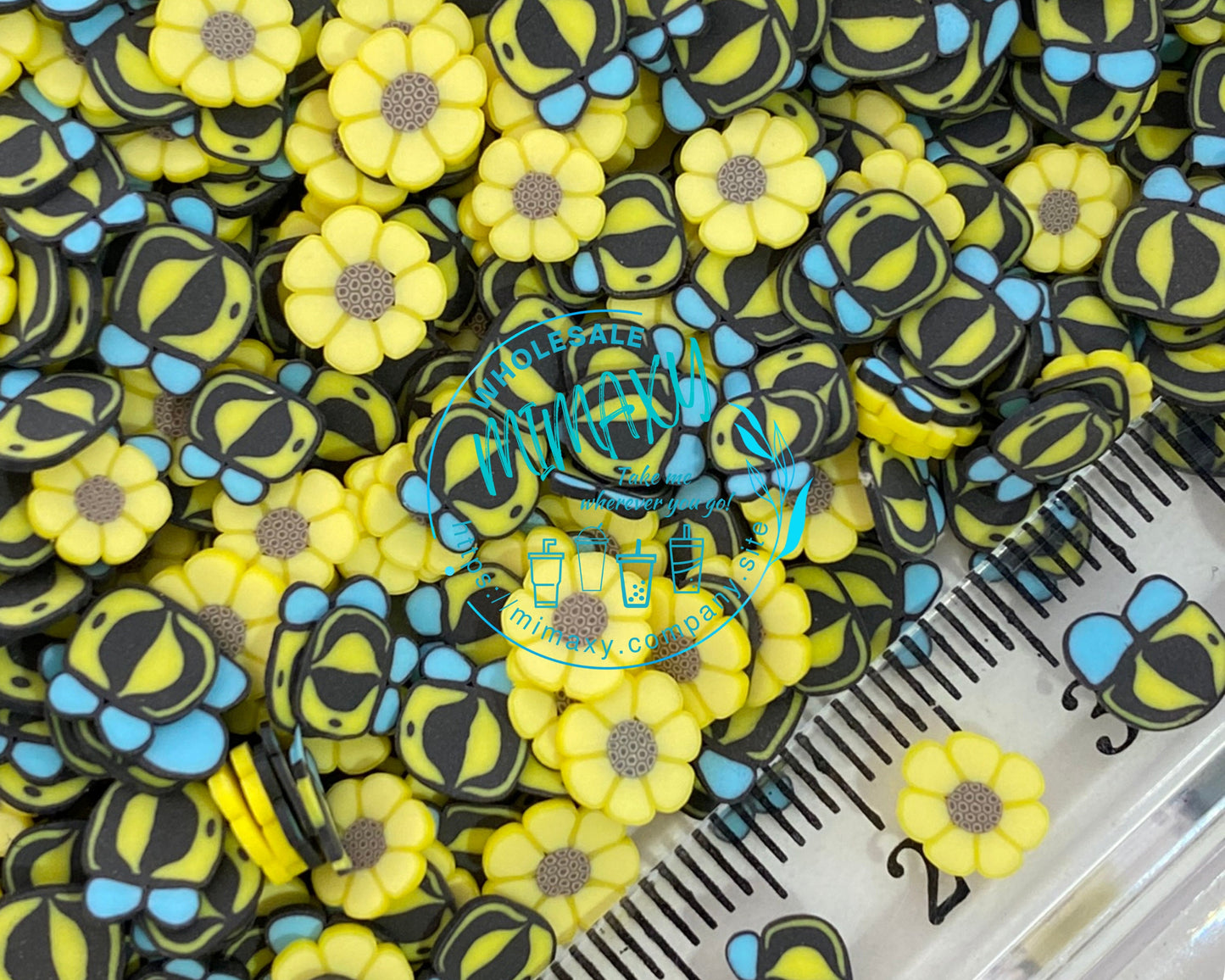 5mm SUNFLOWER/ BEE/ Flower/ Sprinkle, Slime, Polymer Clay Slices, Fake, Bake, Nail Art, Faux Craft Ships, BEE 001