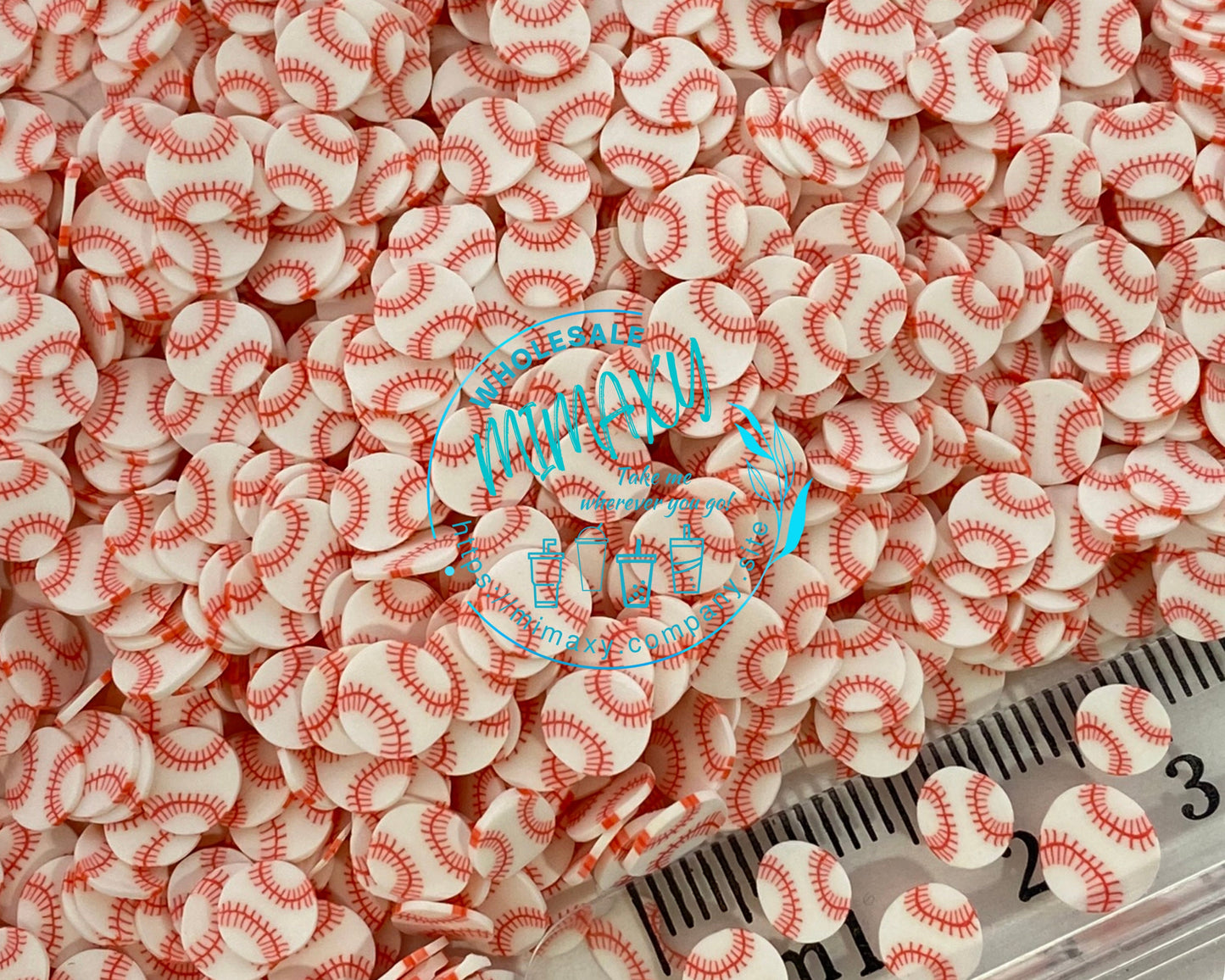 5mm BASEBALL/ Ball/ SPORT/Sprinkle/ Slime Polymer Clay Slice Slices Fake Bake Nail Art Faux Craft Ships, BALLS 010