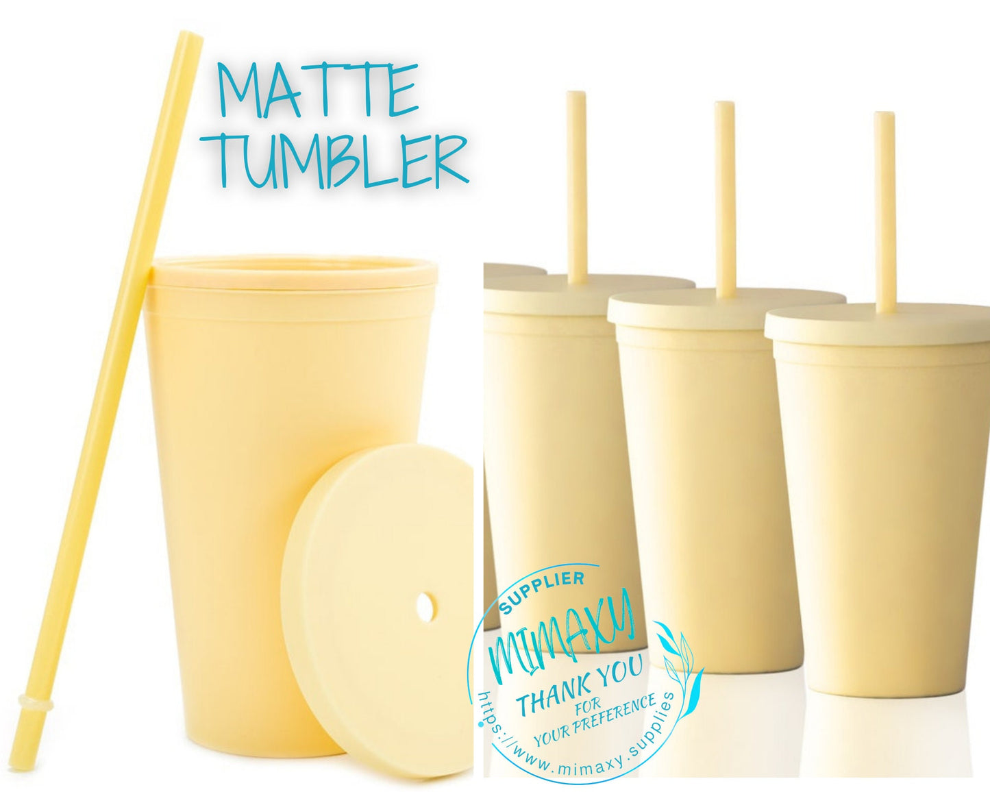 16oz. MATTE Light YELLOW Tumbler/Double Wall Acrylic/Tumbler, Blank /Pastel/Acrylic/Plastic, Customizable Matte Blank Tumblers, BPA Free