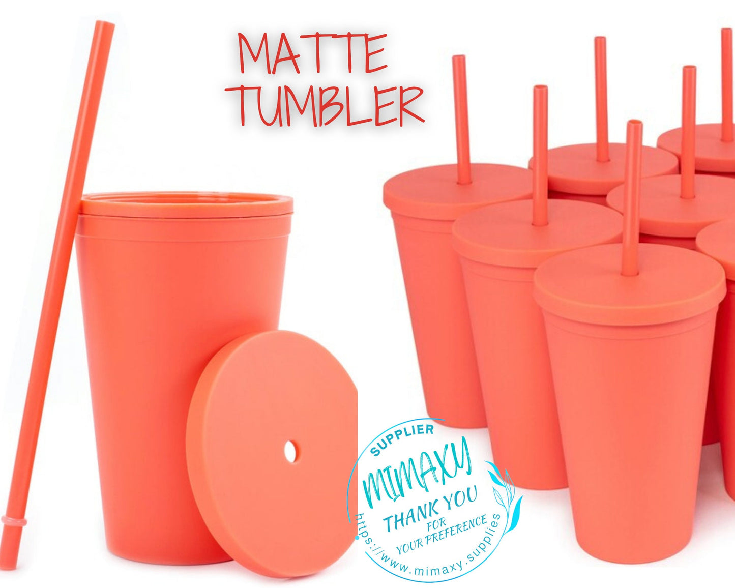 16oz. MATTE ORANGE/ Salmon/ Tumbler/Double Wall Acrylic/Tumbler, Blank /Pastel/Acrylic/Plastic, Customizable Matte Blank Tumblers, BPA Free