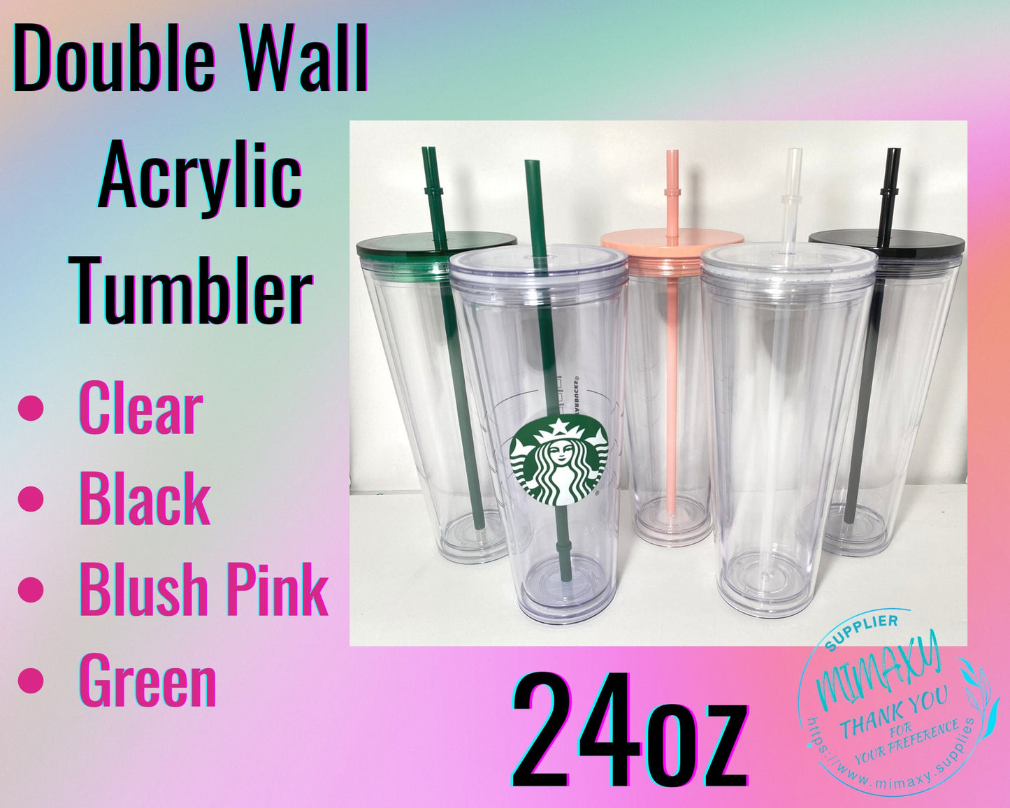 DOUBLE WALL Acrylic Tumbler / 3 Sizes/ 4 Colors Available/ Bpa Free / Reusable / HIGHT Quality Tumbler, Diy, Perfect for crafts