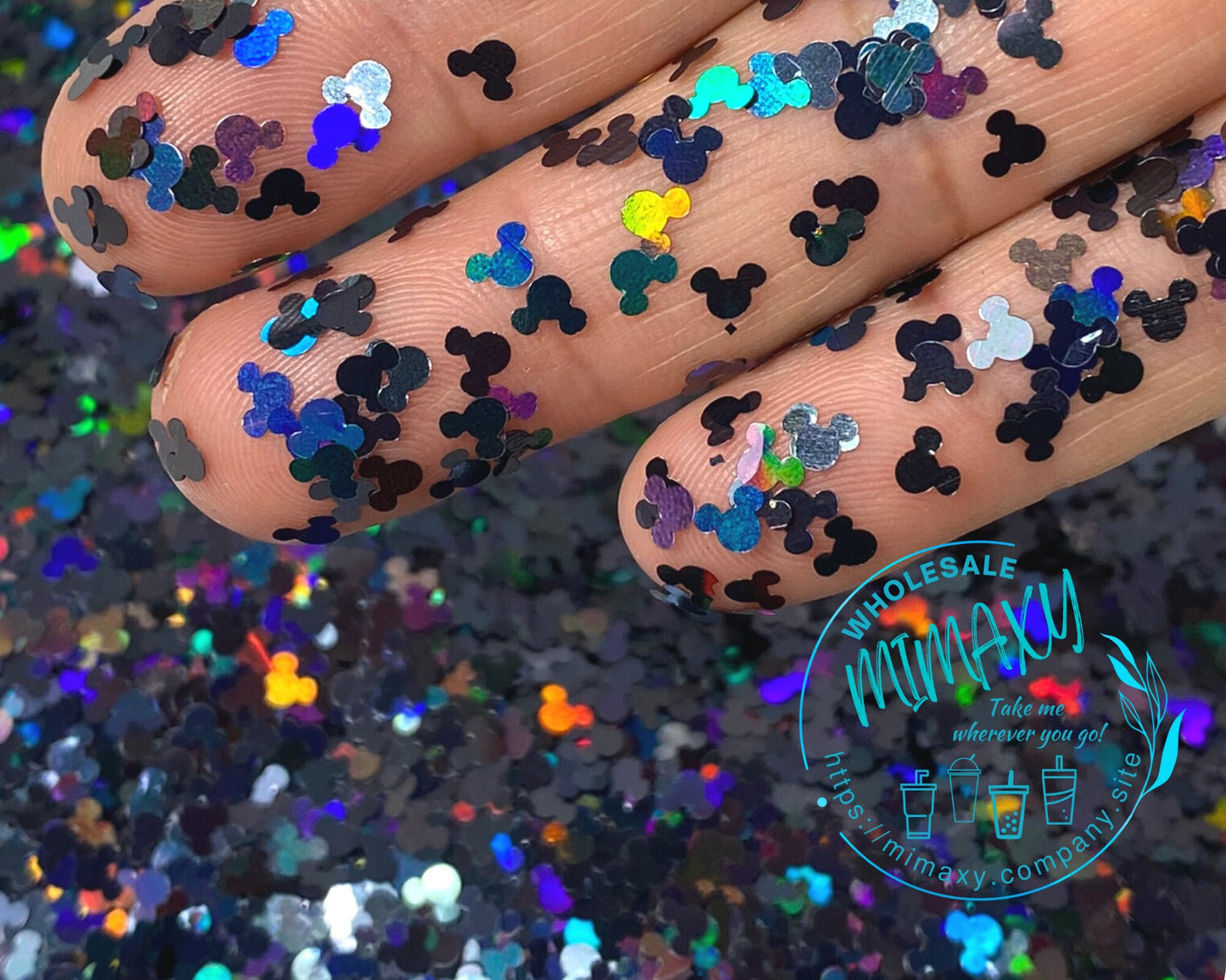 Holo Black Mouse Head, Chuny Glitter Mix, Shape Gliiter, Cosmetic, Body Paint,Nail Art, Resin art,Snow Globe Tumbler,DIY, MOUSE GLITTER 007