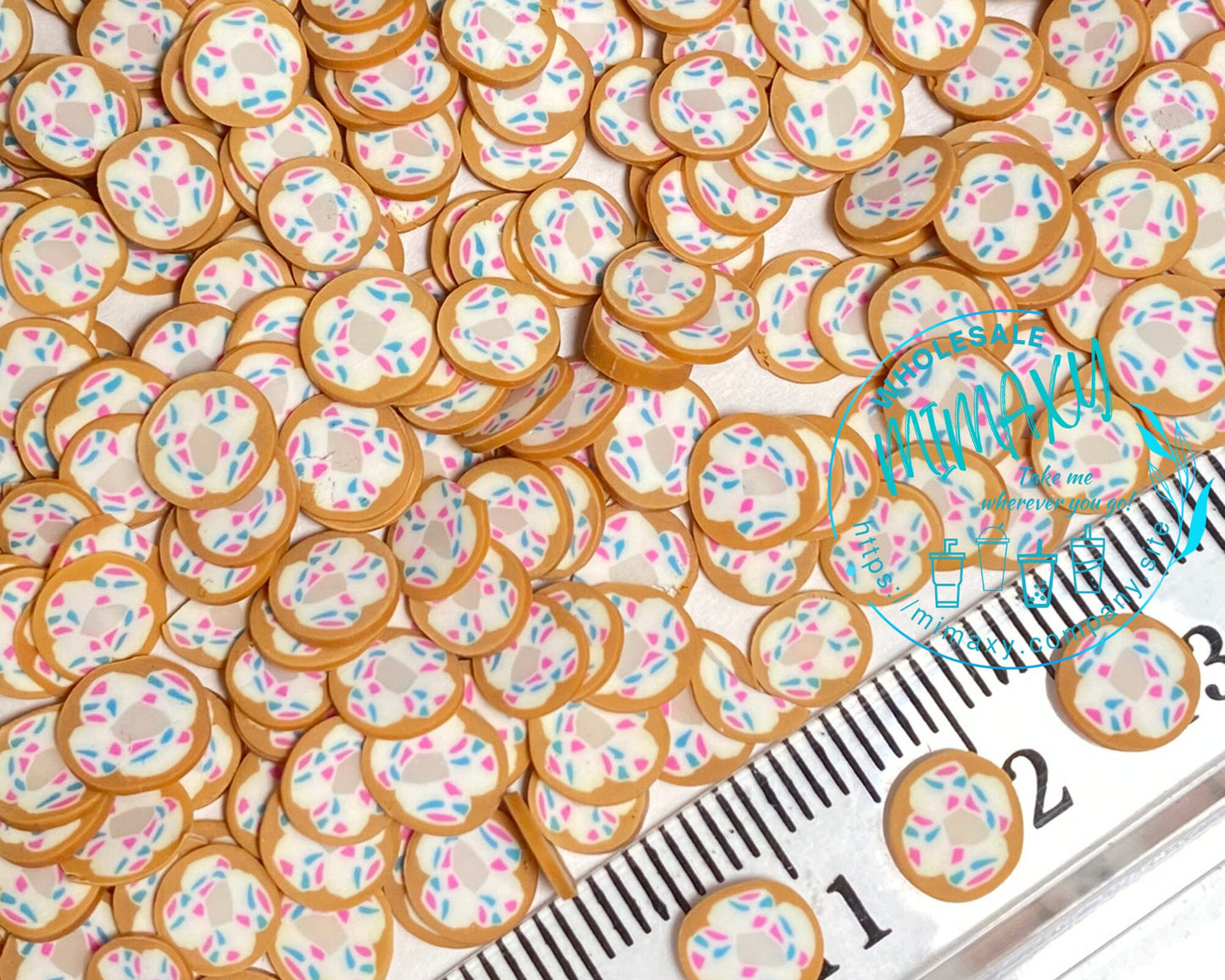 5mm Sprinkled Pink Doughnut, Polymer Clay Slices / resin art / nail art / snow globe tumbler / crafts supplies / Diy dessert, FAST FOOD 002