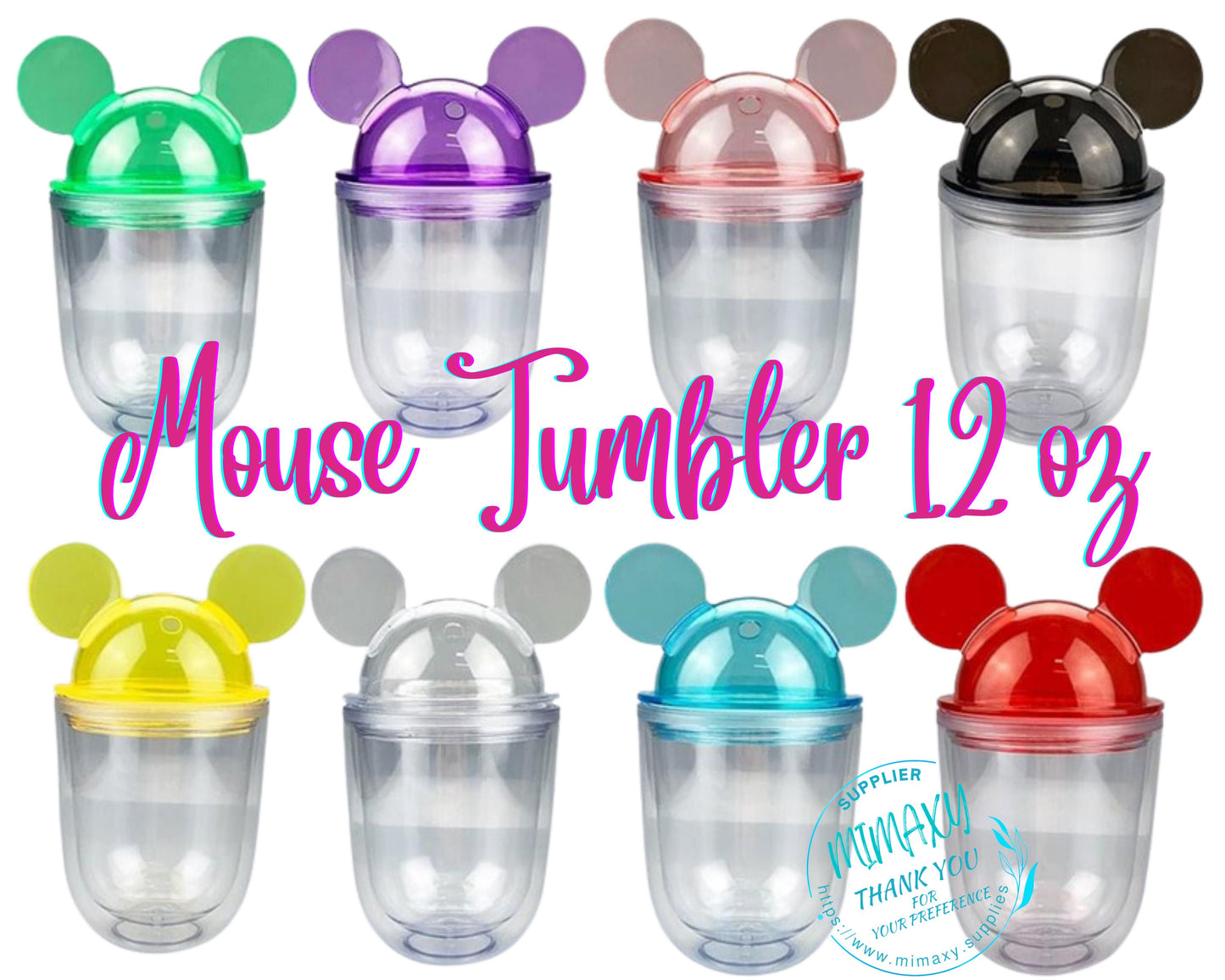 12oz MOUSE Acrylic Cup Tumbler for Kids High Quality Double Wall Tumbler/ Clear Plastic Acrylic Reusable Tumbler Cup/ DIY, perfet for crafts