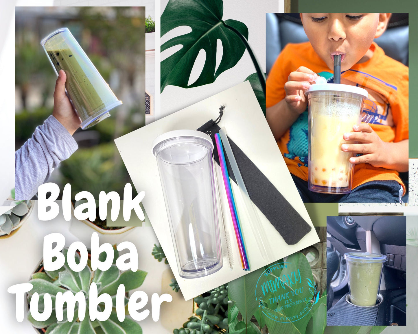 Leakproof Boba Tea Tumbler with stainless steel straw, High Quality tumbler, Perfect for Custum Creations, double wall acrylic tumbler, Diy