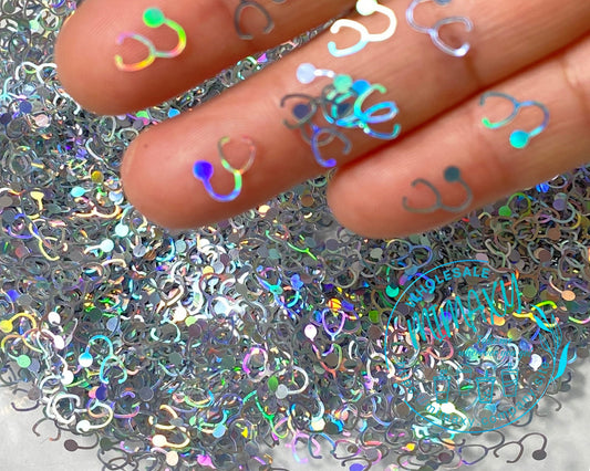 Silver Stethoscope Holographic Shaped Glitter, CHUNKY Glitter Mix, Cosmetic Glitter,Nail Art, Resin art,Snow Globe Tumbler,Craft, SHAPES 001