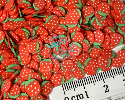 5mm Strawberry Slices, Polymer Clay Slices / Berries / resin nail art / crafts / sweet fruit / snow globe tumbler / DIY. red, STRAWBERRY 003