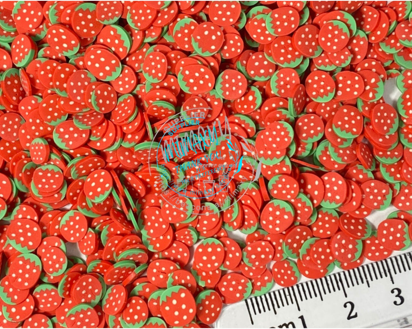 5mm Strawberry Slices, Polymer Clay Slices / Berries / resin nail art / crafts / sweet fruit / snow globe tumbler / DIY. red, STRAWBERRY 003