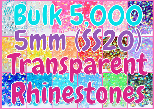 BULK 5,000, 5mm. TRANSPARENT RHINESTONES ab/ Resin  Rhinestones/ Flatback Candy Cab 3D Nail Art Diy Deco Bling Kit Supplies Embellishments