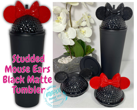 Studded Mouse Lid with MATTE BLACK Tumbler /22oz. Tumbler/ Black / blank, Diy, Perfect for crafts/ Great quality cup, very sturdy & stylish.