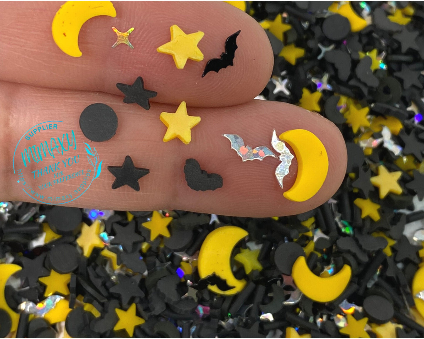 5mm STARS Night mix, Bat /Fimo/Slice Perfect for DIY/Fake Food/Slime/Snow Globe Tumblers/Deco Topping /star, bat, moon, HALLOWEEN 010