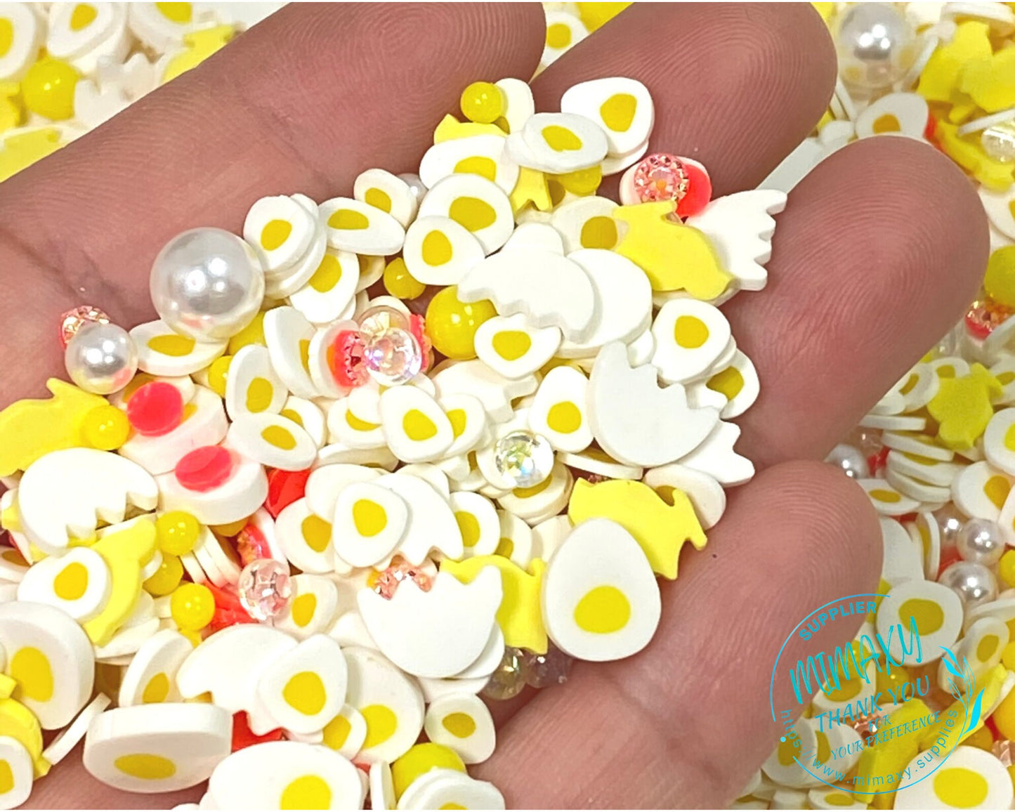 5mm Mix BREAKFAST Mix, egg /Polymer clay Slices /resin art /nail art / fimo, slime / snow globe tumbler Diy chiken, pearls, FAST FOOD 001