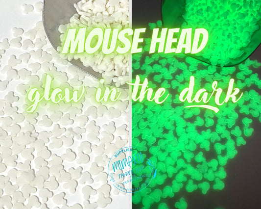 5mm. Mouse Head, Luminous, Polymer Clay Slices, Solvent Resistant, Tumblers, Cups, Slime, Nail art, Deco, GLOW In The DARK 002