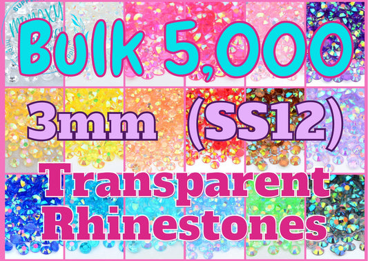 BULK 5,000, 3mm. TRANSPARENT RHINESTONES ab/ Resin  Rhinestones/ Flatback Candy Cab 3D Nail Art Diy Deco Bling Kit Supplies Embellishments