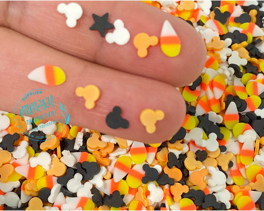 5mm HALLOWEEN Mix MOUSE Ears, candy corn/ Sprinkle, Slime Polymer Clay Slices, Fake Bake Nail, Craft, black, white, orange, HALLOWEEN 007