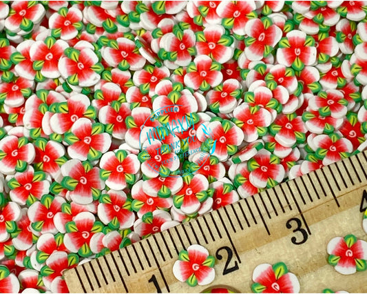 5mm RED white FLOWER/ Sprinkle, Slime, Polymer Clay Slices, Fake, Bake, Nail Art, Faux Craft Ships,lili, nochebuena, FLOWERS 003