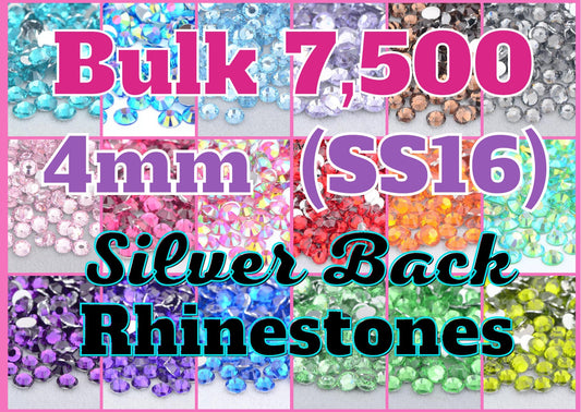 4mm BULK RESIN RHINESTONES (SS16) silver back, Jelly Ab Flatback, Candy Cab 3D Nail Art Diy Deco Bling Kit Supplies Embellishments