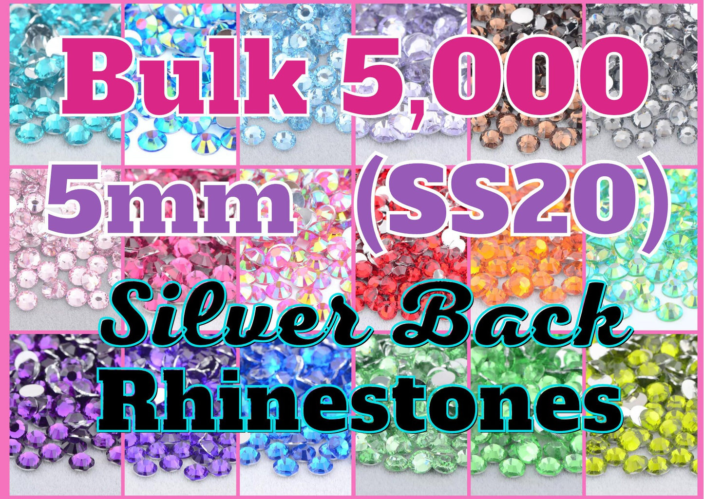 5mm BULK RESIN RHINESTONES (SS20) silver back, Jelly Ab Flatback, Candy Cab 3D Nail Art Diy Deco Bling Kit Supplies Embellishments