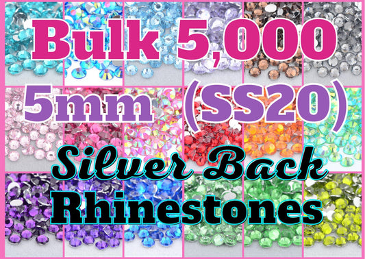 5mm BULK RESIN RHINESTONES (SS20) silver back, Jelly Ab Flatback, Candy Cab 3D Nail Art Diy Deco Bling Kit Supplies Embellishments