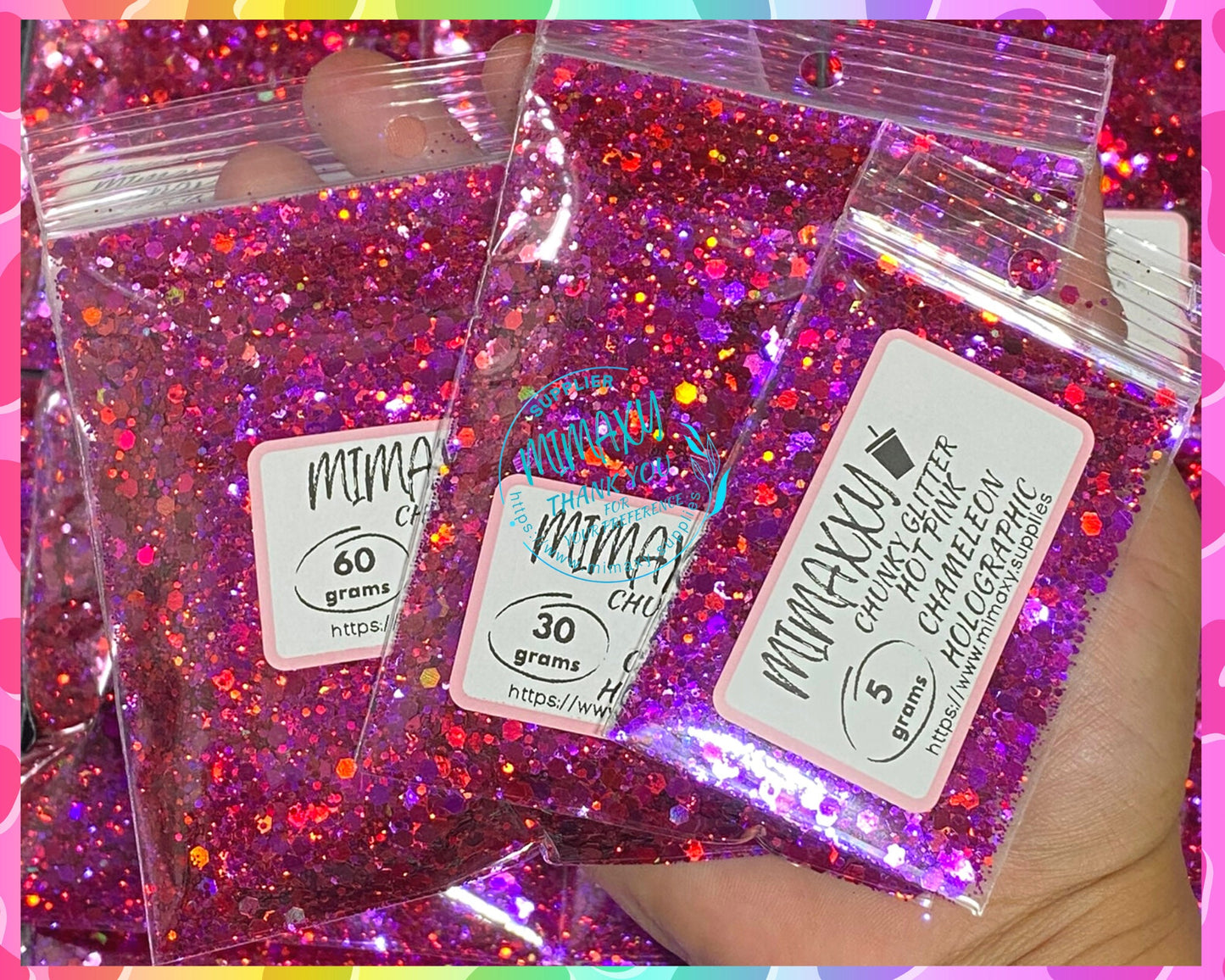 HOT PINK, Shaped Glitter, Chunky Glitter Mix, Cosmetic Glitter,Nail Art, Resin art,Snow Globe Tumbler,Craft, CHAMELEON 004