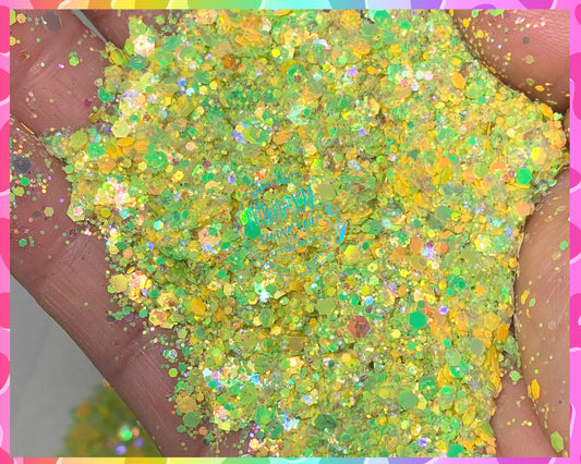 LEMONADE, Shaped Glitter, Chunky Glitter Mix, Cosmetic Glitter,Nail Art, Resin art,Snow Globe Tumbler,Craft, YELLOW, iridescent, Bright 001