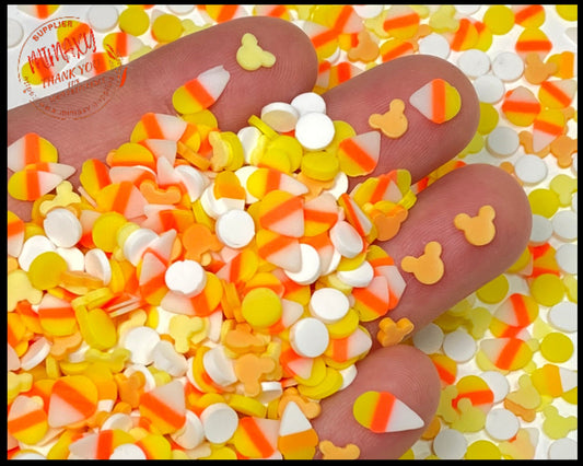 5mm CANDY CORN Mix Mouse Ears, / Sprinkle, Slime Polymer Clay Slices, Fake Bake Nail, Craft Ships, mix, black, white, orange, HALLOWEEN 024