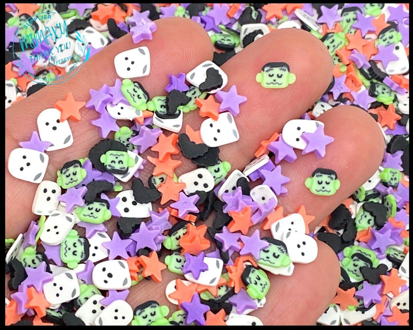 5mm FRANKIE and Ghost MIX, Witches brew/ Sprinkle, Slime Polymer Clay Slices, Fake Bake Nail, Craft Ships, mix, orange, star, HALLOWEEN 014