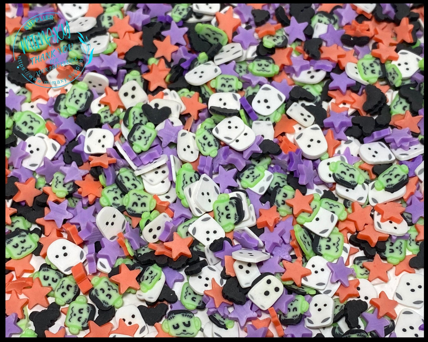 5mm FRANKIE and Ghost MIX, Witches brew/ Sprinkle, Slime Polymer Clay Slices, Fake Bake Nail, Craft Ships, mix, orange, star, HALLOWEEN 014