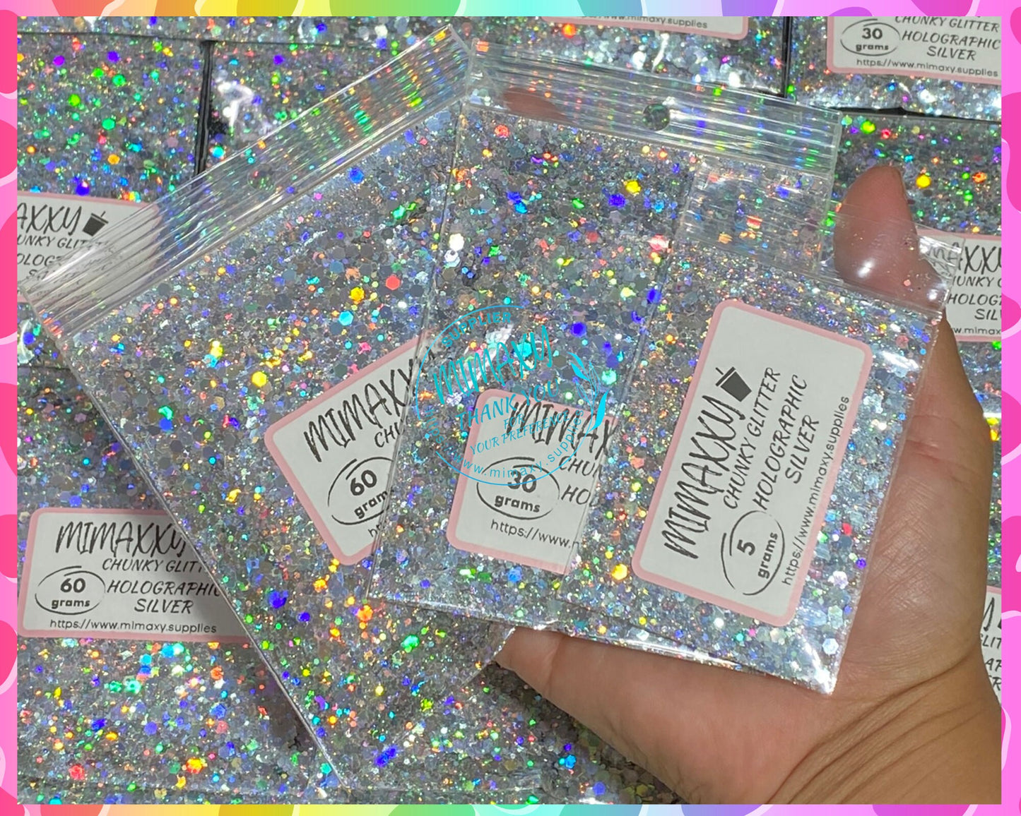 Holographic SILVER Shaped Glitter, CHUNKY Glitter Mix, Cosmetic Glitter,Nail Art, Resin art,Snow Globe Tumbler,Craft, Holographic 008