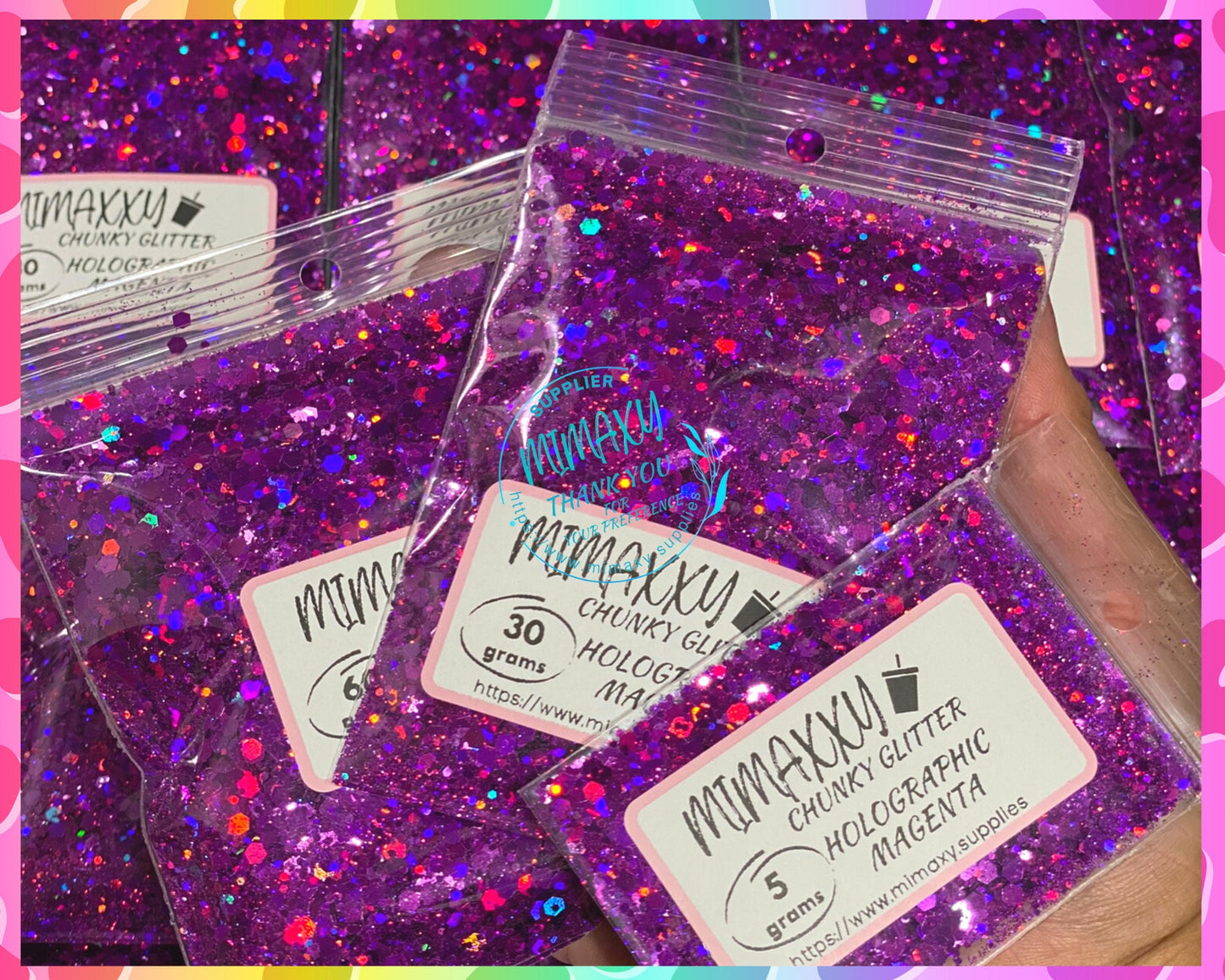 HOLOGRAPHIC MAGENTA, Shaped Glitter, Chunky Glitter Mix, Cosmetic Glitter,Nail Art, Resin art,Snow Globe Tumbler,Craft, Holographic 005