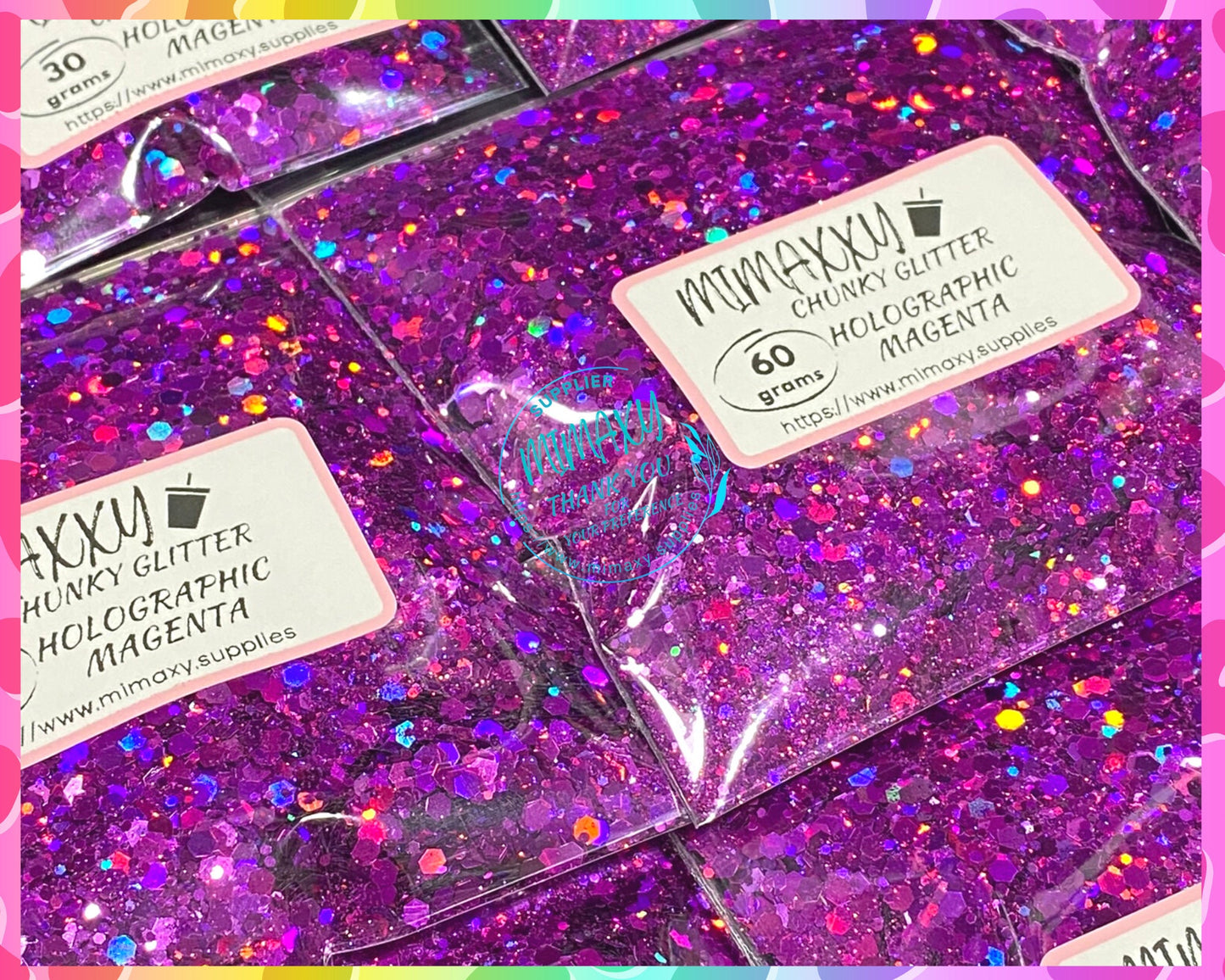 HOLOGRAPHIC MAGENTA, Shaped Glitter, Chunky Glitter Mix, Cosmetic Glitter,Nail Art, Resin art,Snow Globe Tumbler,Craft, Holographic 005