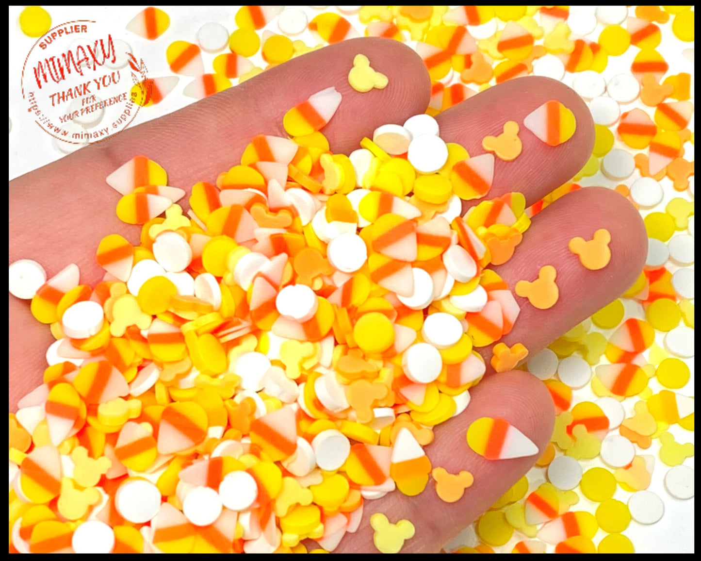 5mm CANDY CORN Mix Mouse Ears, / Sprinkle, Slime Polymer Clay Slices, Fake Bake Nail, Craft Ships, mix, black, white, orange, HALLOWEEN 024