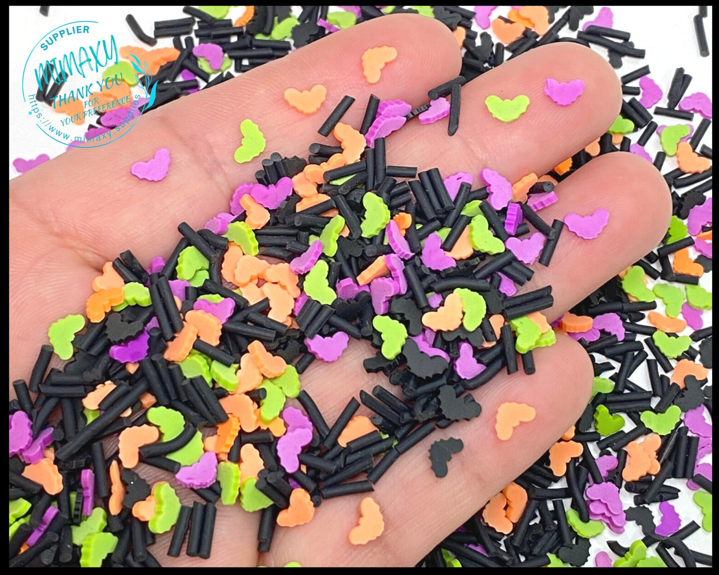 5mm BATS Mix, Witches brew/ Sprinkle, Slime Polymer Clay Slices, Fake Bake Nail, Craft, black, Purple, orange, green, HALLOWEEN 013