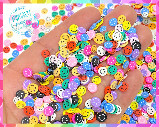 5 mm Rainbow Happy Face, mix, Fake Sprinkles Polymer Clay Slices / nail art / resin art / fimo / DIY /snow globe tumbler, EMOTICON 001