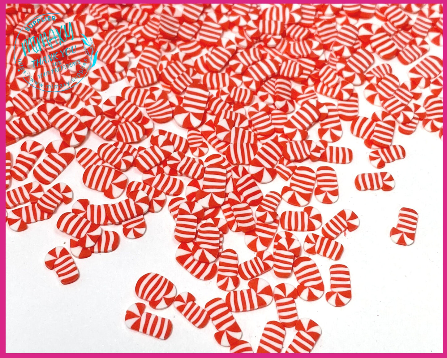 5mm CANDY CANE Christmas , Sprinkle, Slime, Polymer Clay Slices, Fake Bake Nail, Craft Ships, mint, tree, santa, winter, XMAS 021