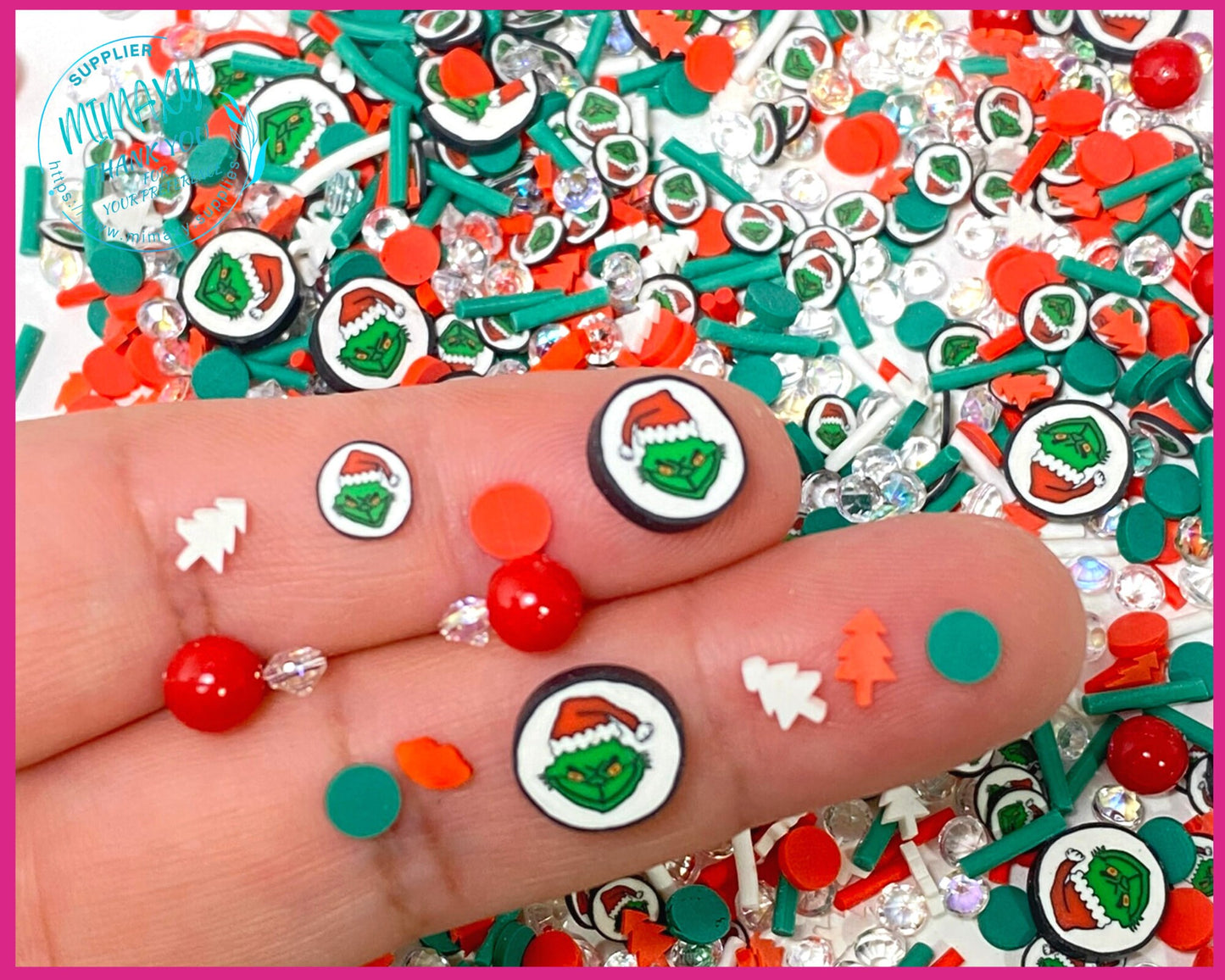 5-10mm Mix GREEN MONSTER Christmas , Sprinkle, Slime, Polymer Clay Slices, Fake Bake Nail, Craft Ships, winter, XMAS 025