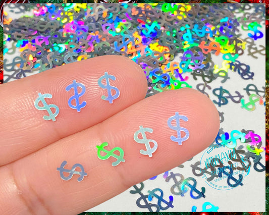 5mm Holographic MONEY SILVER Shaped Glitter, Chunky Glitter Mix, Cosmetic Glitter,Nail Art, Resin art,Snow Globe Tumbler,Craft, CASH 002