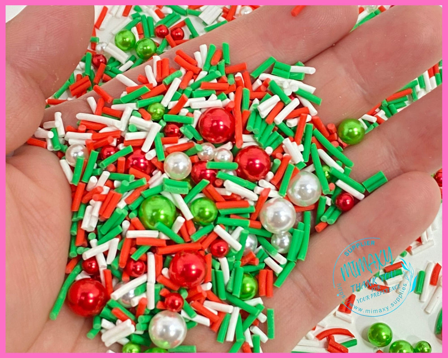 5mm Pearl CHRISTMAS Mix , Sprinkle, Slime, Polymer Clay Slices, Fake Bake Nail, Craft Ships, mint, pearl, tree, santa, winter, XMAS 036