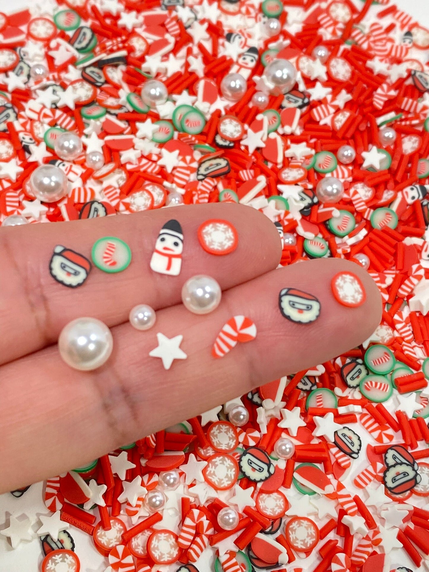 5mm CHRISTMAS Pearl Mix , Sprinkle, Slime, Polymer Clay Slices, Fake Bake Nail, Craft Ships, mint, snow man, tree, santa, winter, XMAS 037