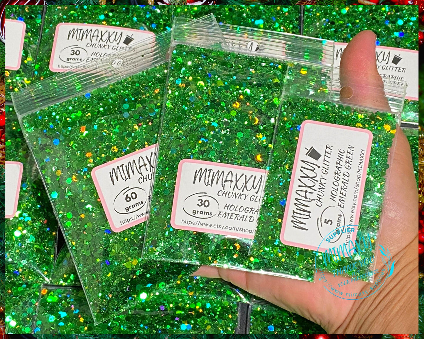 Holographic EMERALD GREEN Shaped Glitter, CHUNKY Glitter Mix, Cosmetic Glitter,Nail Art, Resin art,Snow Globe Tumbler,Craft, Holographic 010