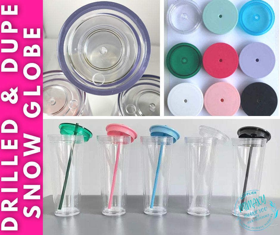 16oz / 22oz. ACRYLIC Tumbler / Double Wall Acrylic Tumbler / save time / Tumbler for snowglobe with hole / Bpa Free / Reusable, DRILLED