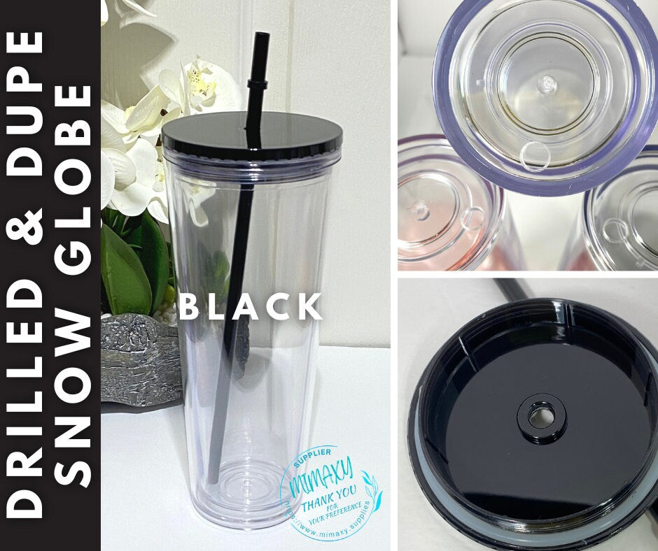 16oz / 22oz. ACRYLIC Tumbler / Double Wall Acrylic Tumbler / save time / Tumbler for snowglobe with hole / Bpa Free / Reusable, DRILLED