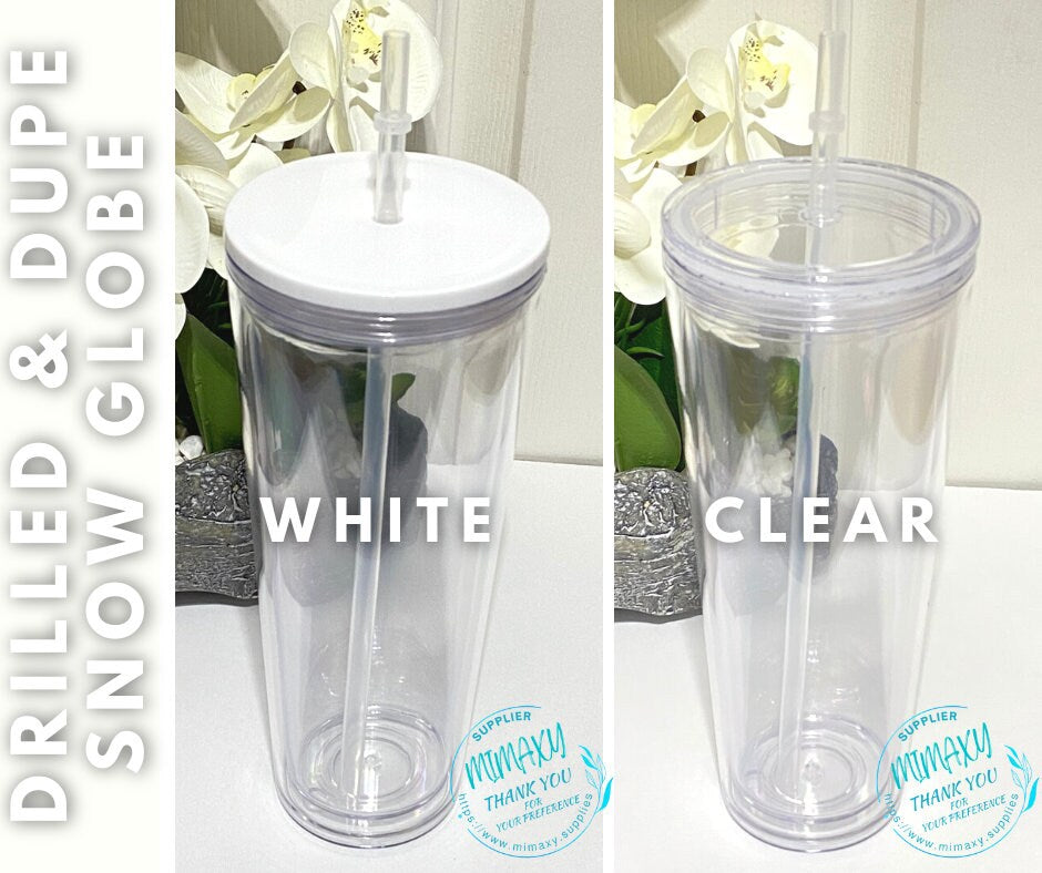 16oz / 22oz. ACRYLIC Tumbler / Double Wall Acrylic Tumbler / save time / Tumbler for snowglobe with hole / Bpa Free / Reusable, DRILLED