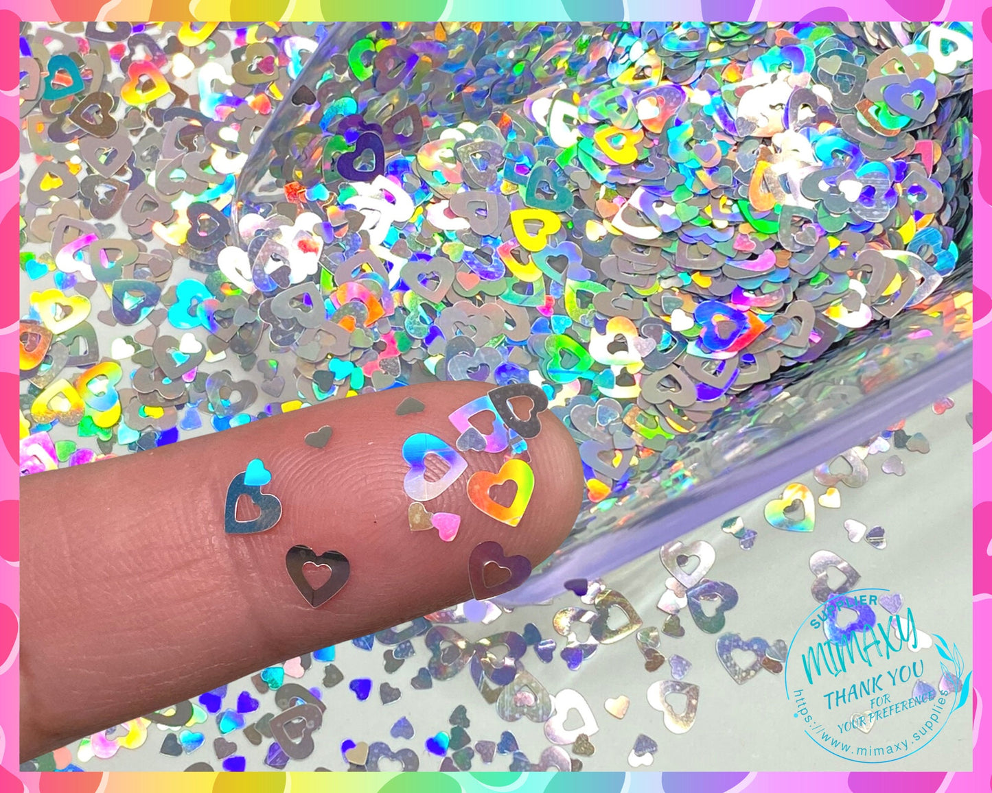 Silver LITTLE HEART Holographic Shaped Glitter, Chunky Glitter, Cosmetic Glitter,Nail Art, Resin art,Snow Globe Tumbler, Valentine, LOVE 018