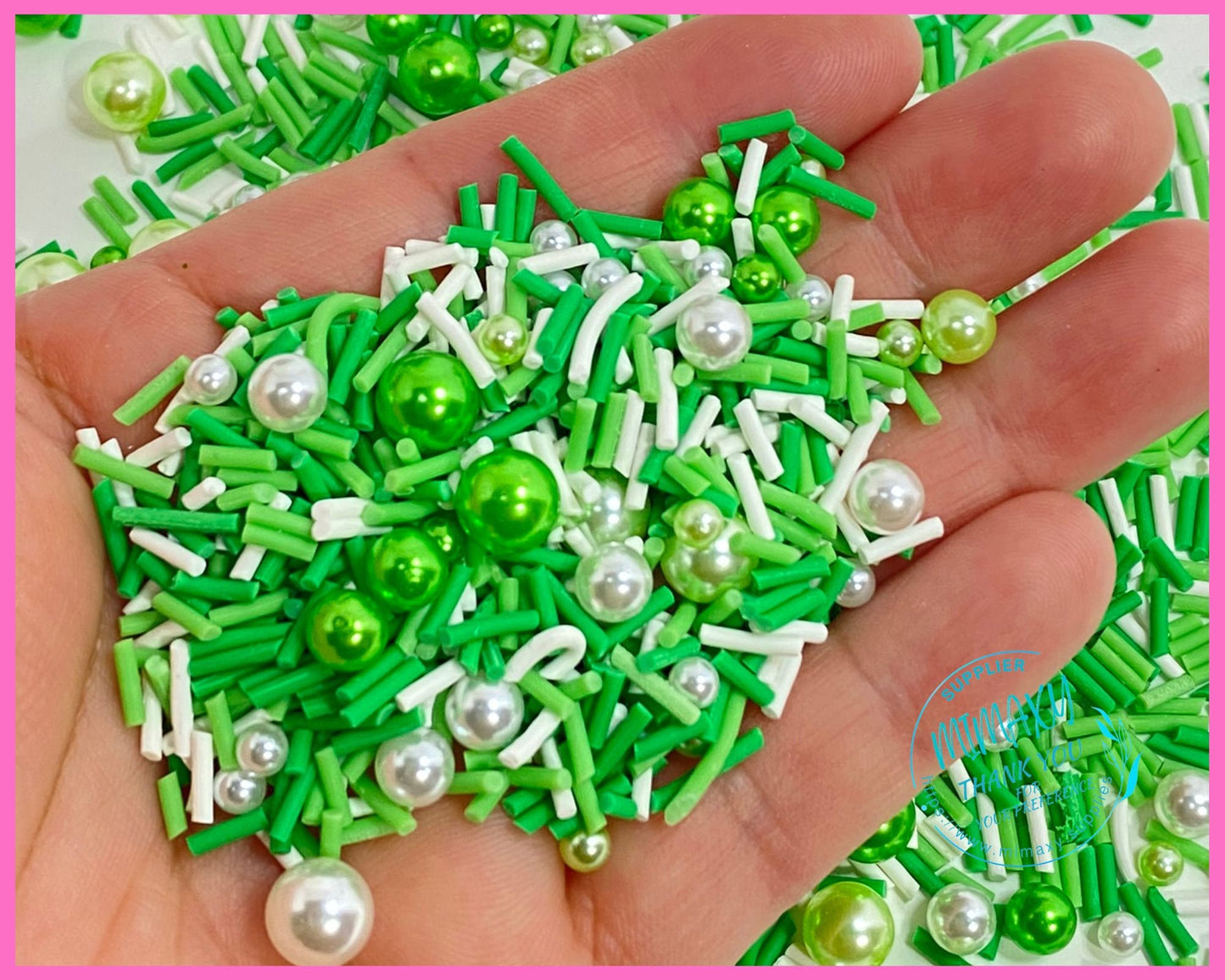 5mm Green Mix , Sprinkle, Slime, Polymer Clay Slices, Fake Bake Nail, Craft Ships, mint, pearl, tree, santa, winter, XMAS 035