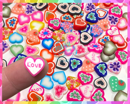 10mm Heart beads / Polymer Clay Slices / nail art / resin art /crafts /diy, fimo, conversation heart, flower,  BEADS 1