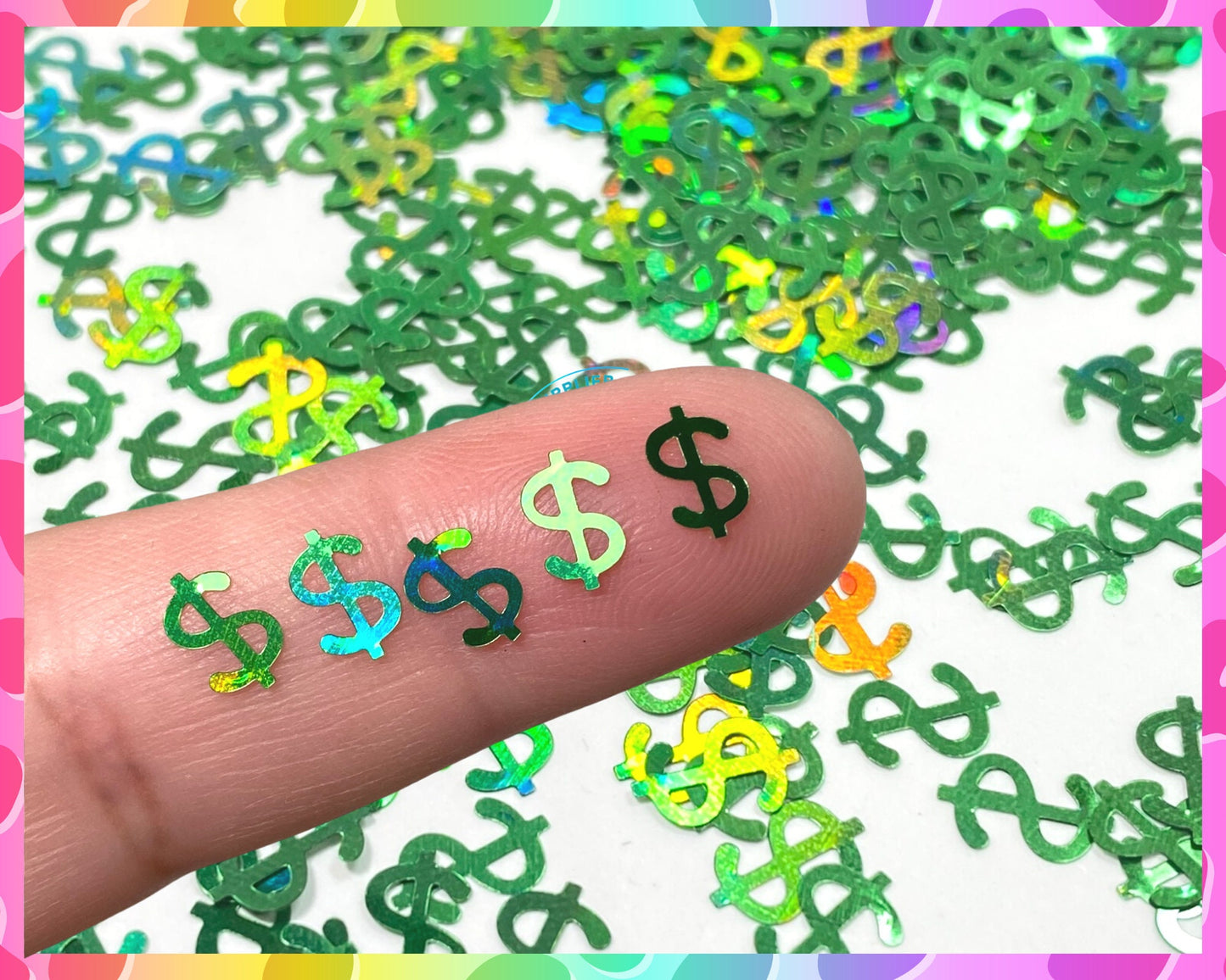 5mm Holographic MONEY GREEN Shaped Glitter, Chunky Glitter Mix, Cosmetic Glitter,Nail Art, Resin art,Snow Globe Tumbler,Craft, CASH 001