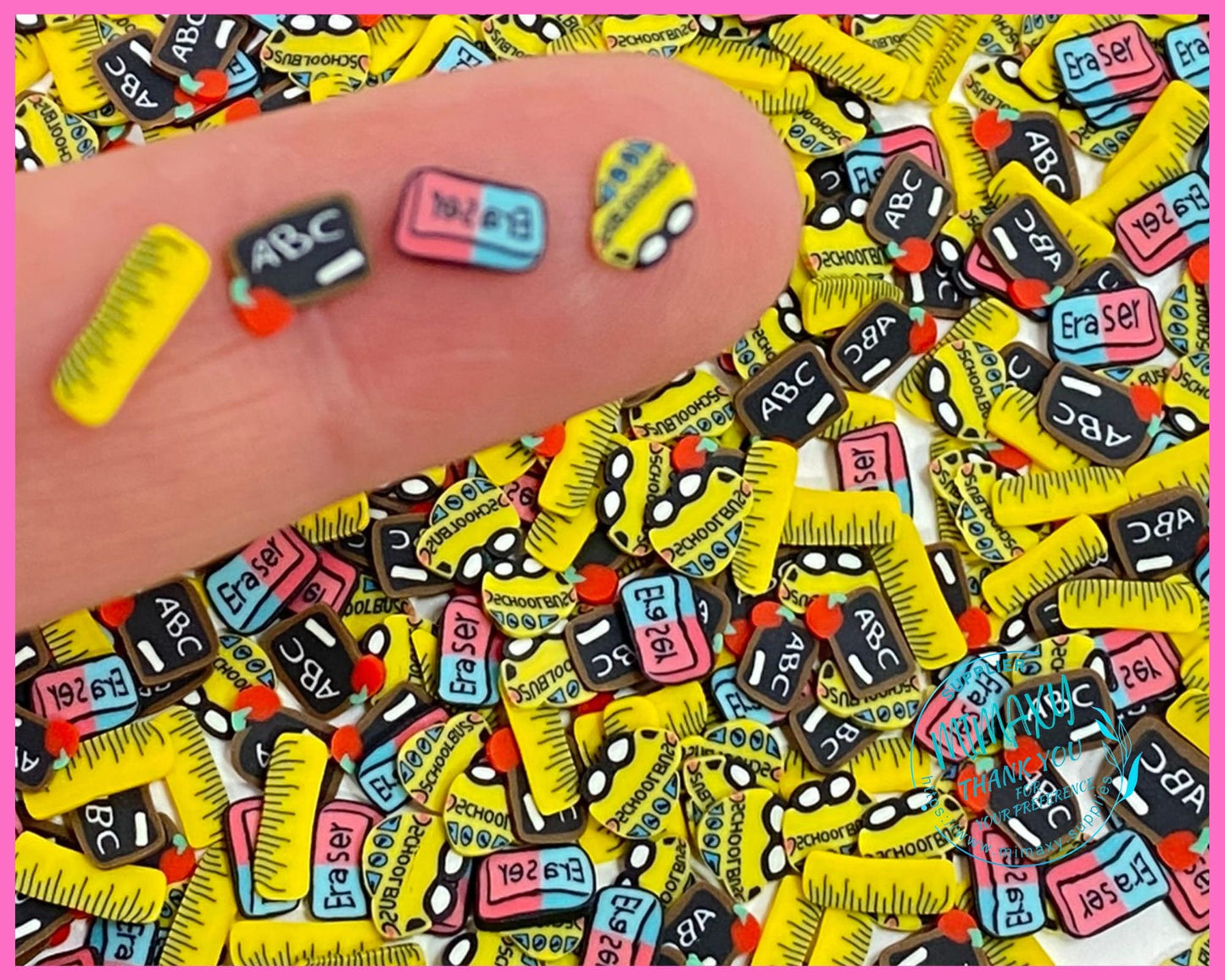 5mm Mix BACK to SCHOOL, abc, rule, bus, Polymer Clay Slices, resin art, nail art, snow globe tumbler, crafts, supplies, Diy, eraser, ABC 001