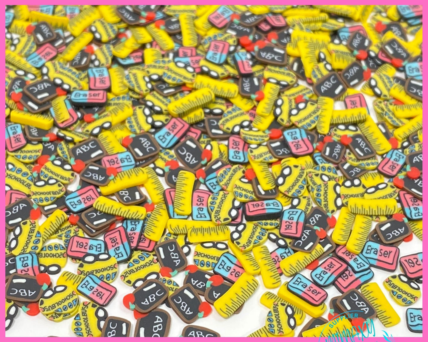 5mm Mix BACK to SCHOOL, abc, rule, bus, Polymer Clay Slices, resin art, nail art, snow globe tumbler, crafts, supplies, Diy, eraser, ABC 001